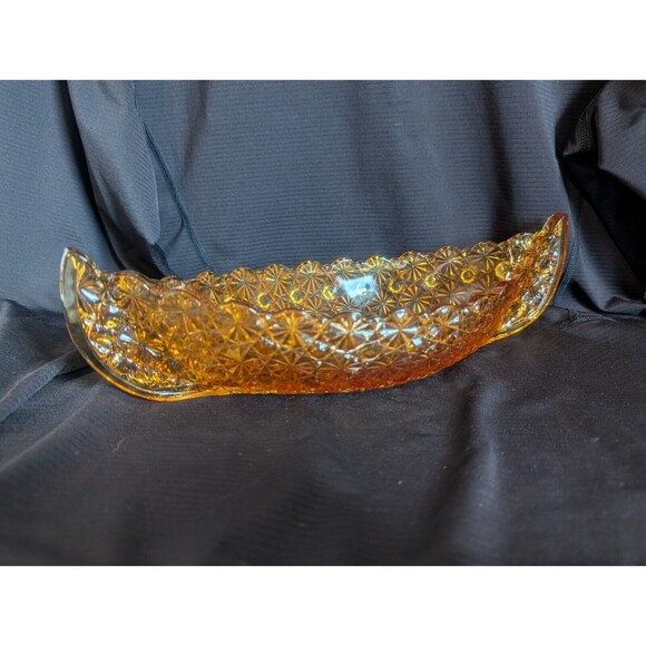 Vintage 12" long Fenton Amber DAISY & BUTTON Canoe Candy Trinket Dish 4.25" wide - Picture 1 of 8